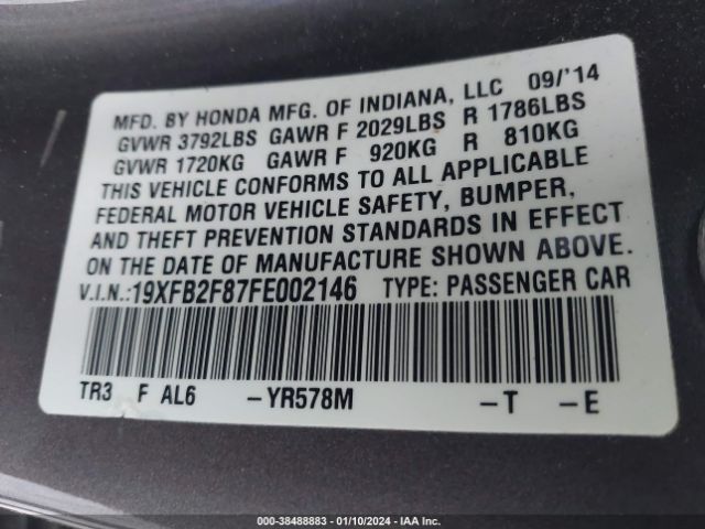 19XFB2F87FE002146 Honda CIVIC EX