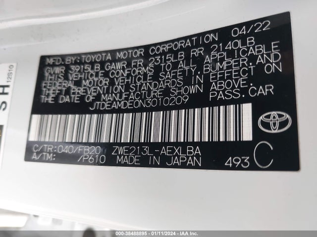 Toyota Corolla Hybrid Le 2022 JTDEAMDE0N3010209 Image 9