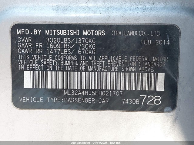 ML32A4HJ5EH021707 Mitsubishi MIRAGE ES