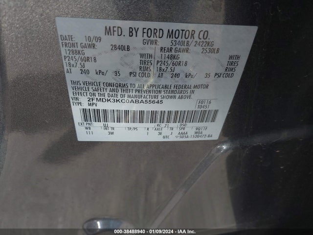 2010 FORD EDGE LIMITED VIN: 2FMDK3KC0ABA55645