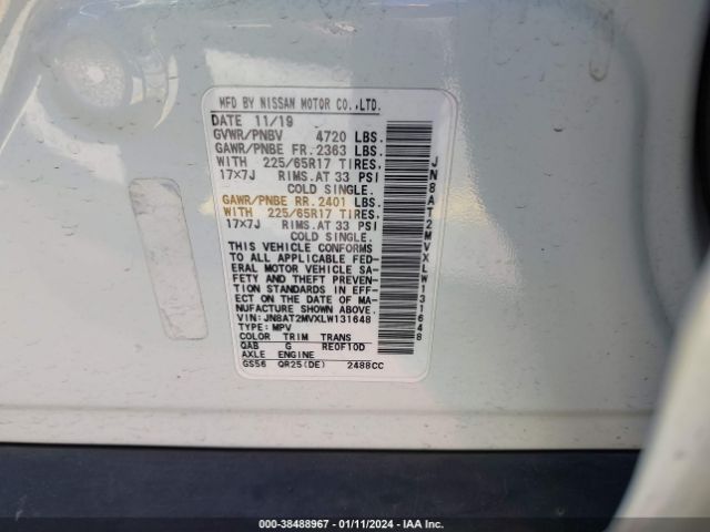 JN8AT2MVXLW131648 Nissan Rogue Sv Intelligent Awd