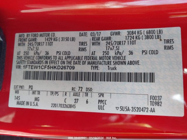 1FTEW1CF5HKD26709 Ford F-150 Xlt