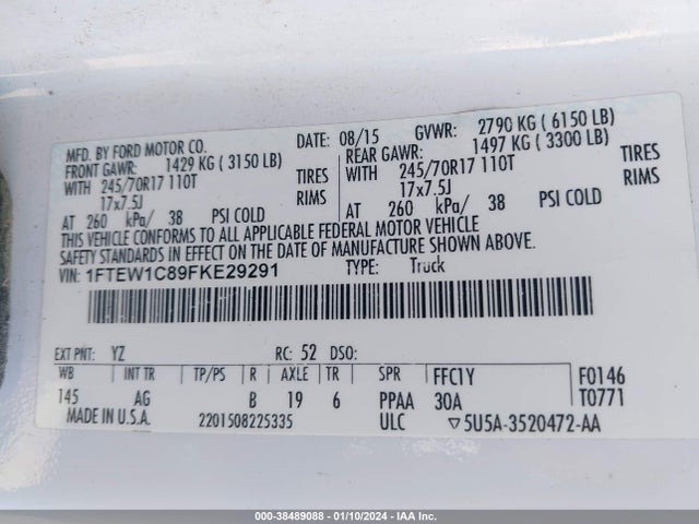 Ford F-150 Xl 2015 1FTEW1C89FKE29291 Image 9