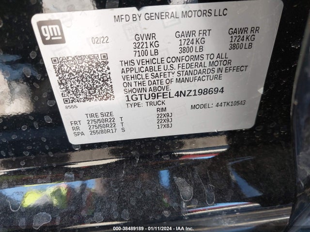 1GTU9FEL4NZ198694 GMC Sierra 1500 Limited 4wd  Short Box Denali