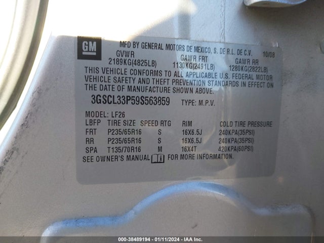 2009 SATURN VUE 4-CYL XE VIN: 3GSCL33P59S563859