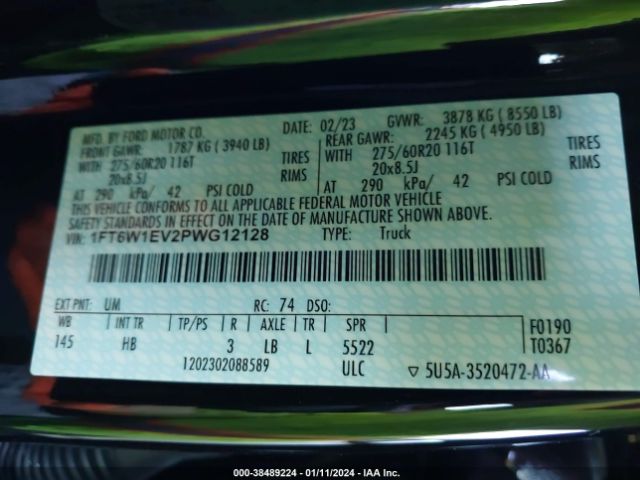 1FT6W1EV2PWG12128 Ford F-150 Lightning Lariat
