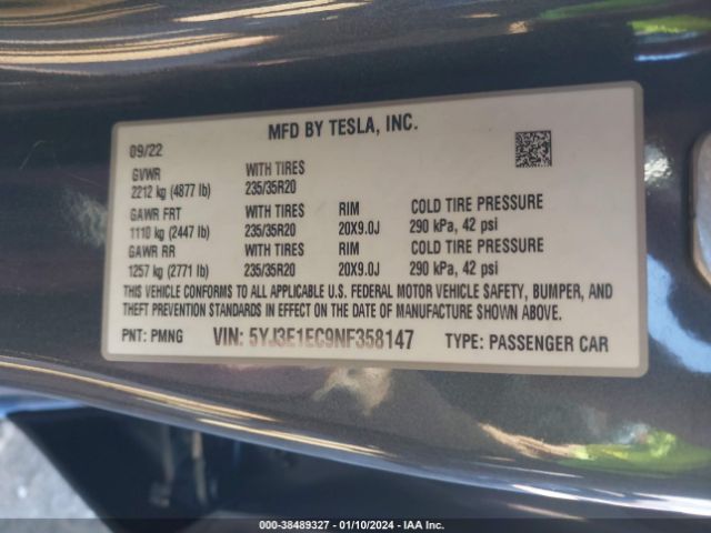 2022 TESLA MODEL 3 5YJ3E1EC9NF358147 Photo 8