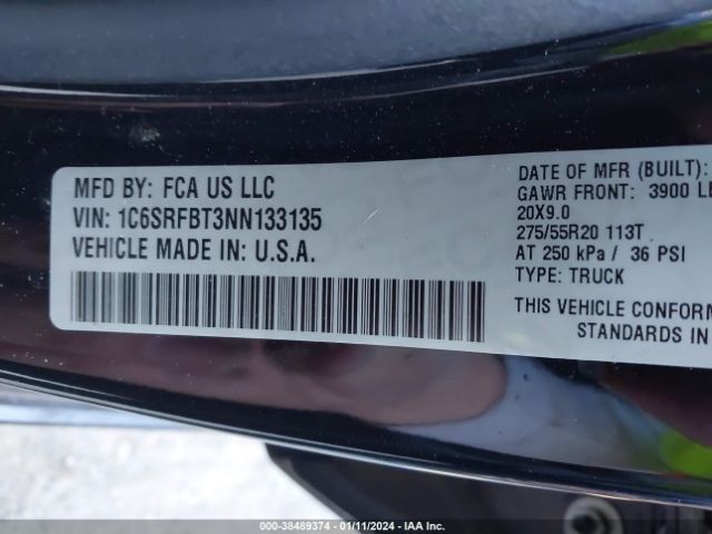 1C6SRFBT3NN133135 RAM 1500 Big Horn Quad Cab 4x4 6'4 Box