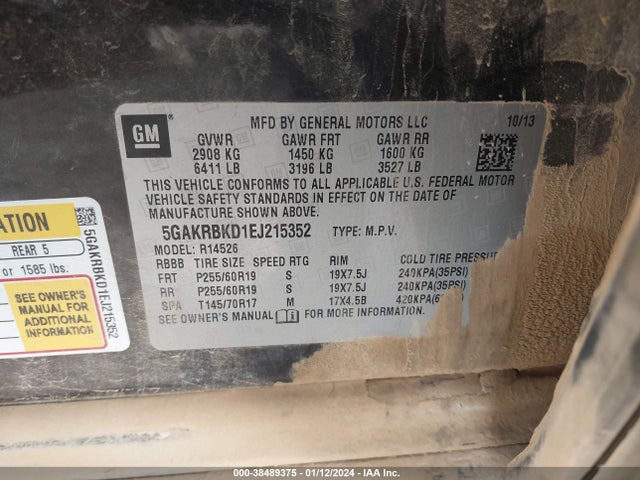 Buick Enclave Leather 2014 5GAKRBKD1EJ215352 Image 9