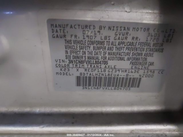3N1CN8FVXLL804705 Nissan Versa Sr Xtronic Cvt