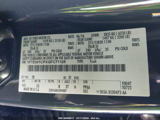 Ford F-150 Xl 2016 1FTEW1CPXGFC71125 Image 9