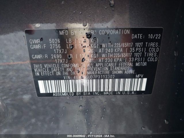 2023 SUBARU OUTBACK 4S4BTGUD7P3133302 Photo 8