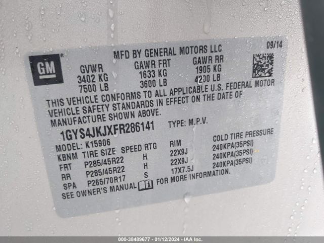 1GYS4JKJXFR286141 Cadillac Escalade Esv Premium