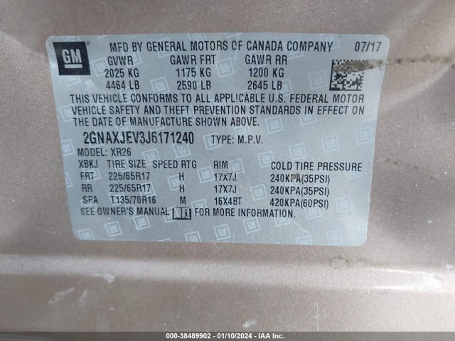 Chevrolet EQUINOX LT 2018 2GNAXJEV3J6171240 Image 9
