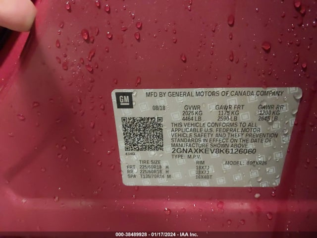 2GNAXKEV8K6126060 Chevrolet EQUINOX LT