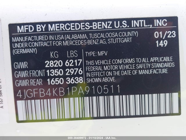 4JGFB4KB1PA910511 Mercedes-Benz Gle 350 4matic