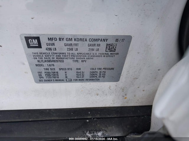 Chevrolet TRAX LS 2017 KL7CJKSB5HB207033 Image 9