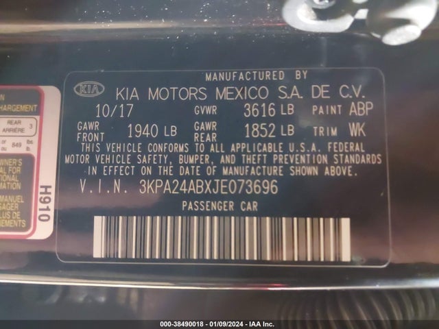 KIA RIO LX 2018 3KPA24ABXJE073696 Image 9