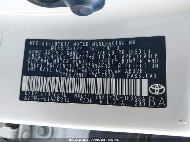 Toyota Corolla Le Plus 2014 5YFBURHE0EP017590 Image 9