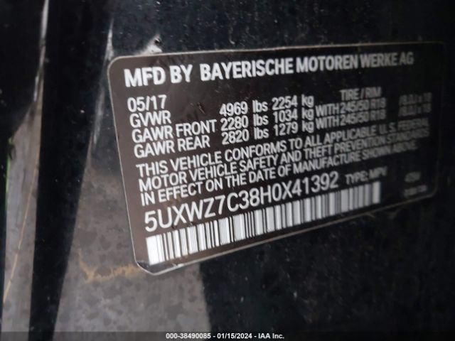 5UXWZ7C38H0X41392 BMW X3 Sdrive28i