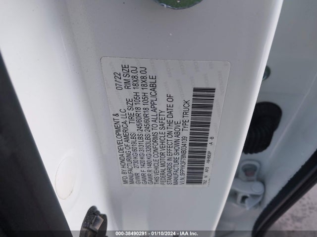 Honda Ridgeline Rtl-e 2022 5FPYK3F78NB034139 Image 9