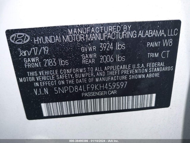 Hyundai Elantra Value Edition 2019 5NPD84LF9KH459597 Image 9