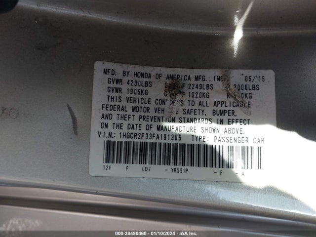 Honda ACCORD LX 2015 1HGCR2F33FA191305 Image 9