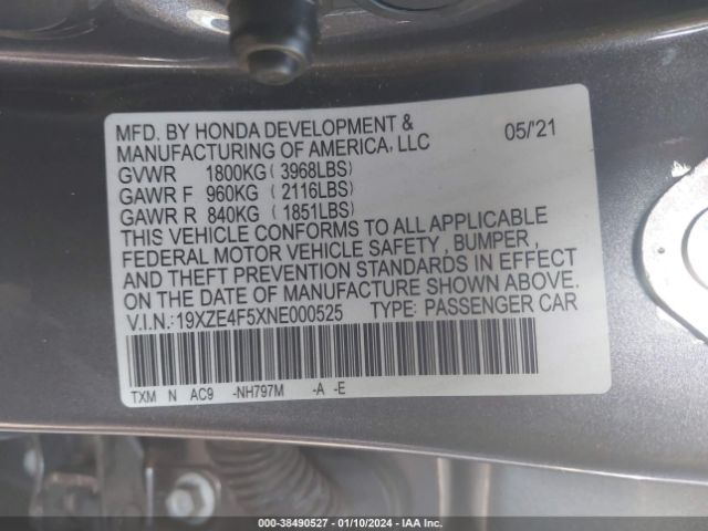 19XZE4F5XNE000525 Honda INSIGHT EX