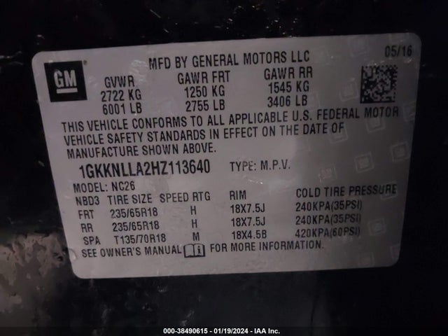 1GKKNLLA2HZ113640 GMC Acadia Sle-2