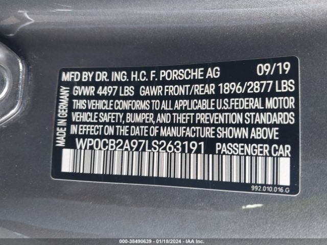 2020 PORSCHE 911 WP0CB2A97LS263191 Photo 8
