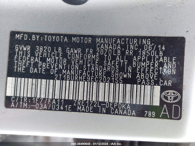 Toyota COROLLA L 2014 2T1BURHE9EC202155 Image 9