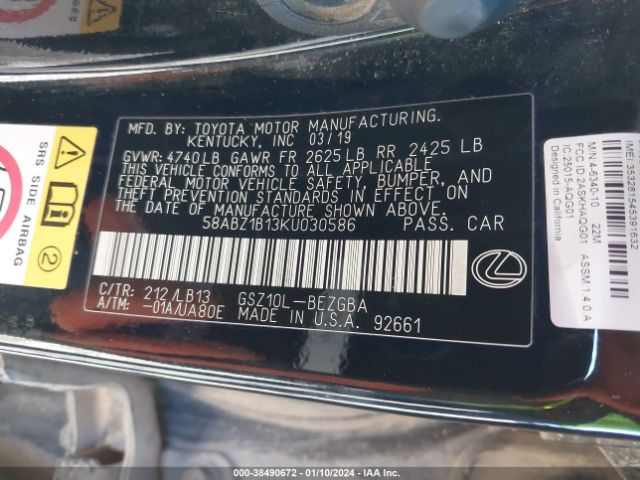 58ABZ1B13KU030586 Lexus Es 350 Luxury
