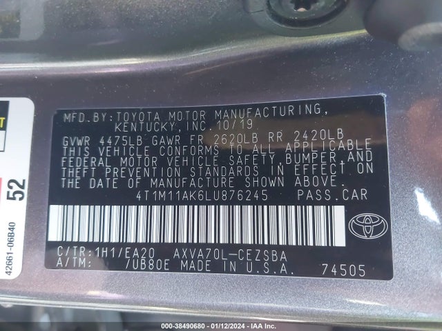 Toyota CAMRY SE 2020 4T1M11AK6LU876245 Image 9