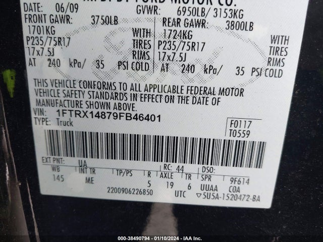 2009 FORD F-150 STX/XL/XLT VIN: 1FTRX14879FB46401