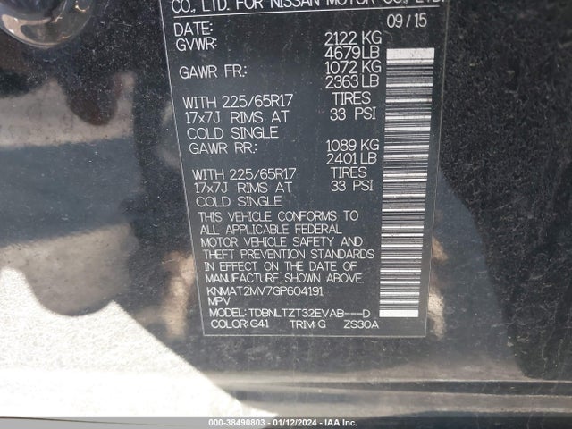 Nissan ROGUE SV 2016 KNMAT2MV7GP604191 Image 9