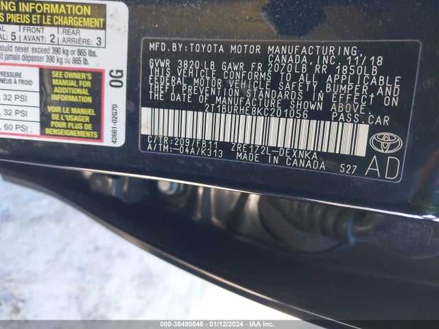 Toyota COROLLA LE 2019 2T1BURHE8KC201056 Image 9