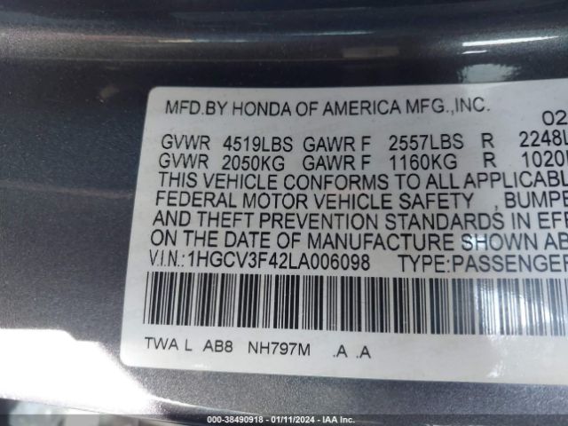 1HGCV3F42LA006098 Honda Accord Hybrid Ex