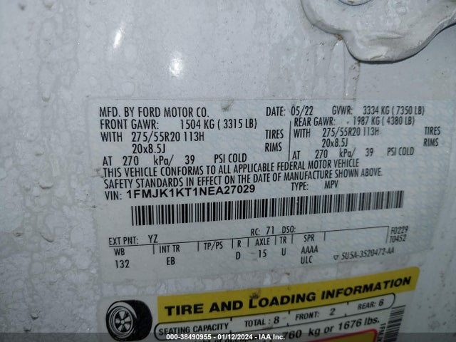 1FMJK1KT1NEA27029 Ford Expedition Limited Max