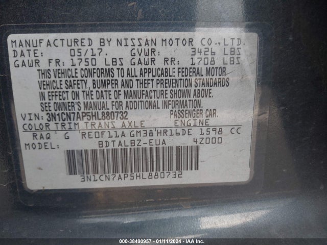 Nissan Versa 1.6 Sv 2017 3N1CN7AP5HL880732 Image 9