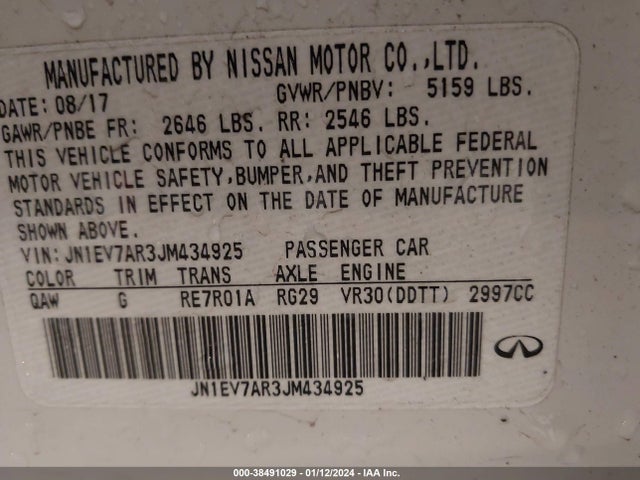 JN1EV7AR3JM434925 Infiniti Q50 3.0t Luxe