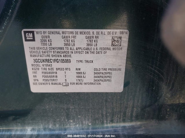 Chevrolet Silverado 1500 2lt 2015 3GCUKREC1FG105069 Image 9