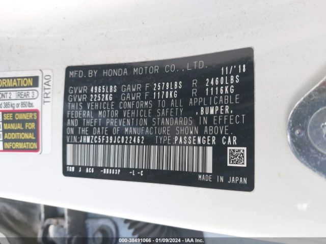 JHMZC5F39JC022462 Honda Clarity Plug-in Hybrid Touring
