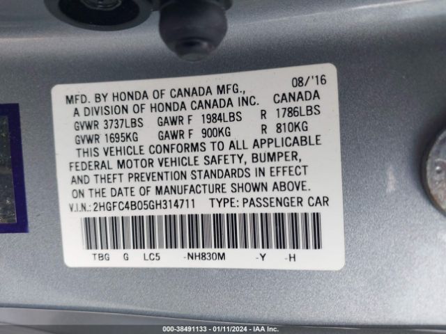 2HGFC4B05GH314711 Honda Civic Lx-p