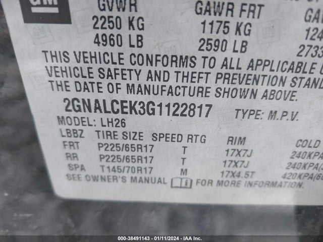 Chevrolet EQUINOX LT 2016 2GNALCEK3G1122817 Image 9
