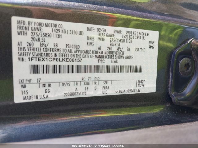 1FTEX1CP0LKE06157 Ford F-150 Xl