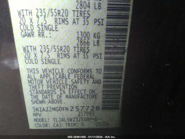 5N1AZ2MG0FN257728 Nissan Murano Platinum