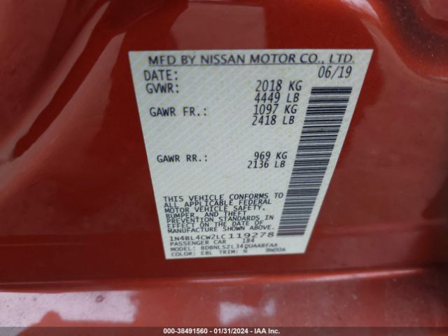1N4BL4CW2LC119278 Nissan Altima Sr Intelligent Awd