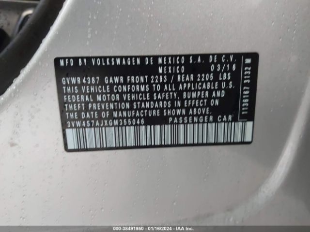 3VW4S7AJXGM355046 Volkswagen Jetta 2.0t Gli Sel