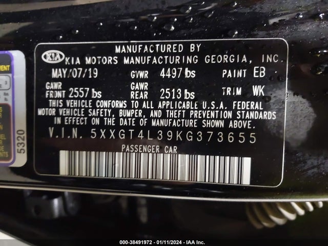 KIA Optima S 2019 5XXGT4L39KG373655 Image 9