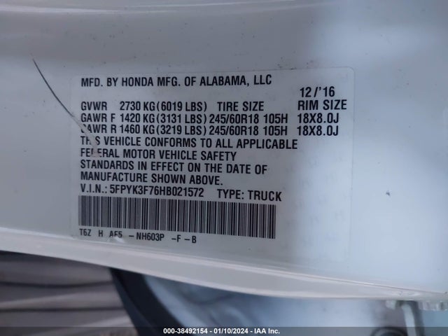 Honda Ridgeline Rtl-e 2017 5FPYK3F76HB021572 Image 9